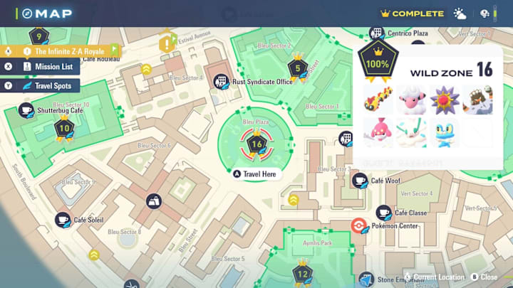 A map showing the location of Wild Zone 16 and its spawns