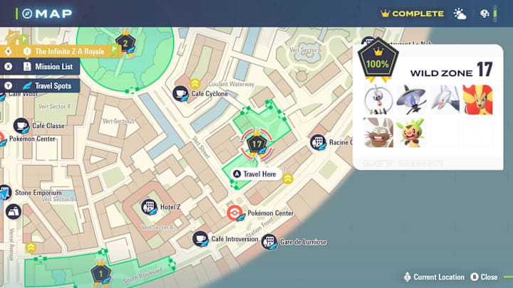 A map showing the location of Wild Zone 17 and its spawns