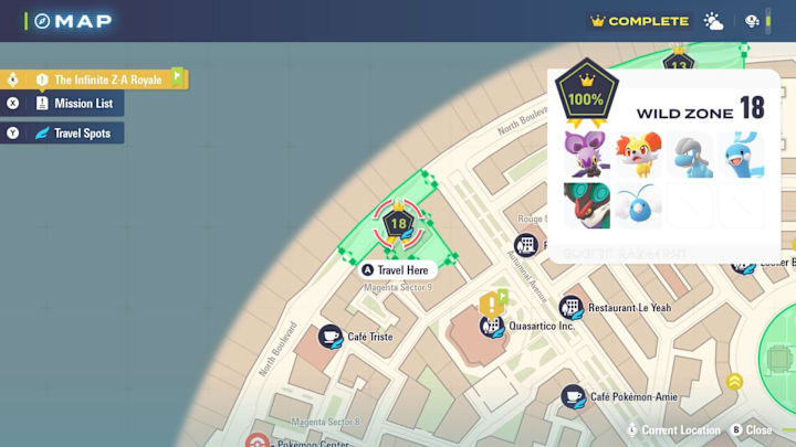 A map showing the location of Wild Zone 18 and its spawns