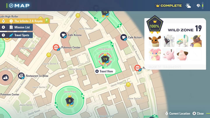 A map showing the location of Wild Zone 19 and its spawns