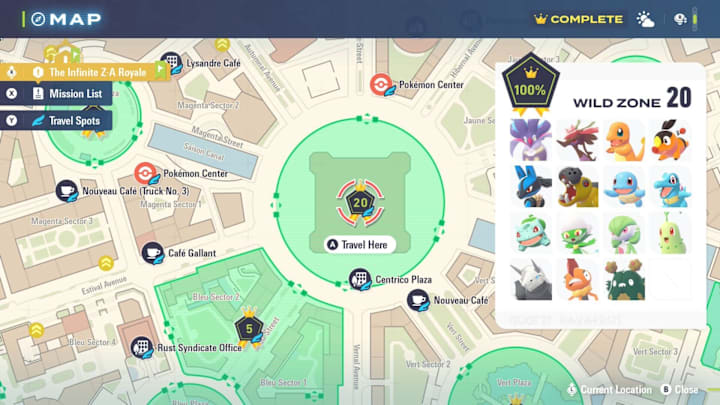 A map showing the location of Wild Zone 20 and its spawns
