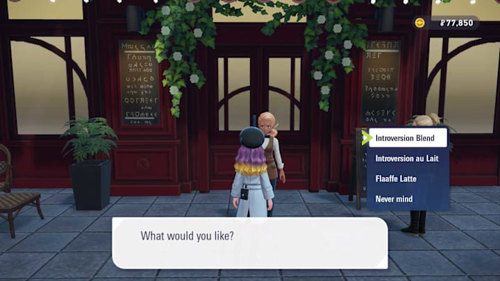 Talking to the owner of a cafe ordering a coffee.