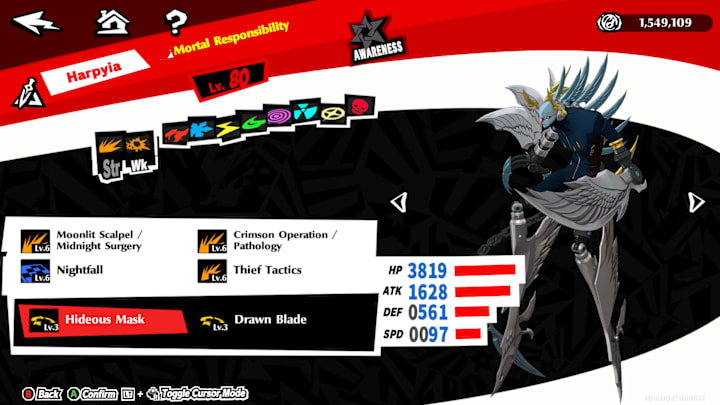 Harpyia a persona with metallic bird-like features.