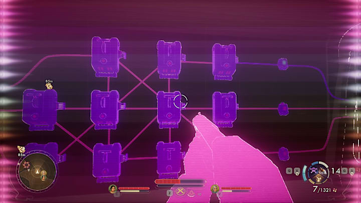 The wall of levers seen through the N-Ray lens, showing he wire connections