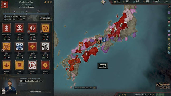CK3 All Under Heaven screenshot showing a political bloc in Japan.