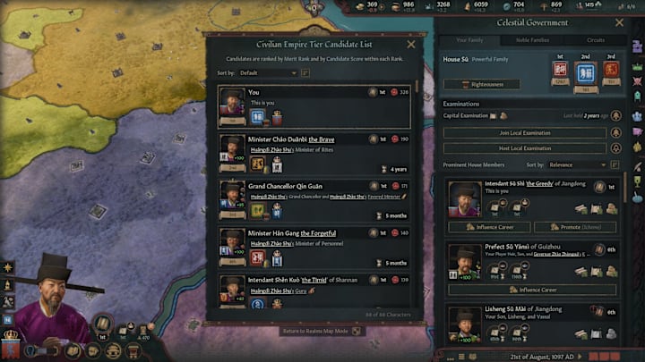 CK3 All Under Heaven screenshot showing the candidacy list in China.