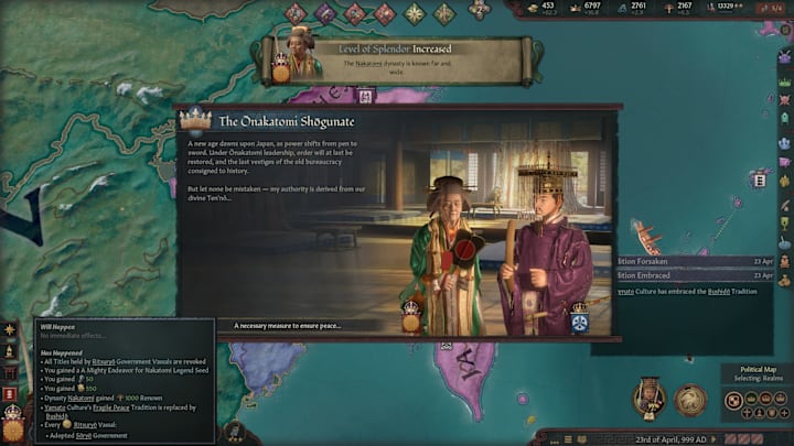 CK3 All Under Heaven screenshot showing the creation of the Shogunate.