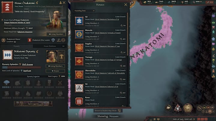 CK3 All Under Heaven screenshot showing a Japanese dynasty.