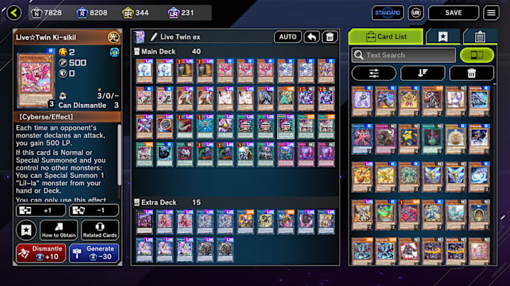 A deck in Master Duel showing a Live Twin archetype 