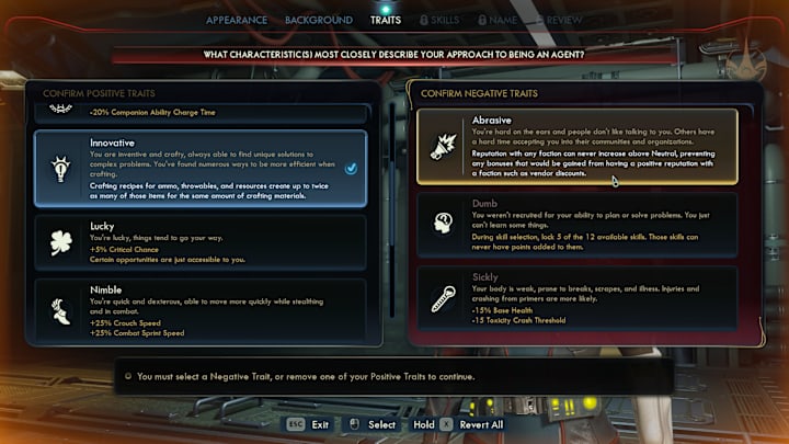 The traits screen
