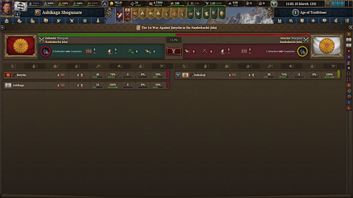 EU5 screenshot of an impossible war in Japan.