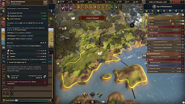 EU5 screenshot showing the town upgrade screen.