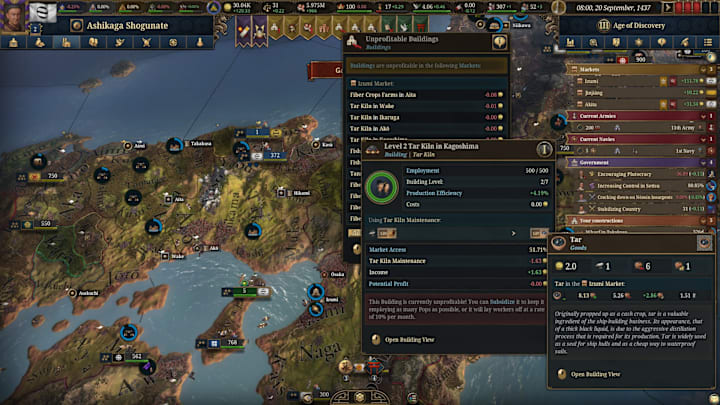 EU5 screenshot of an unprofitable building.