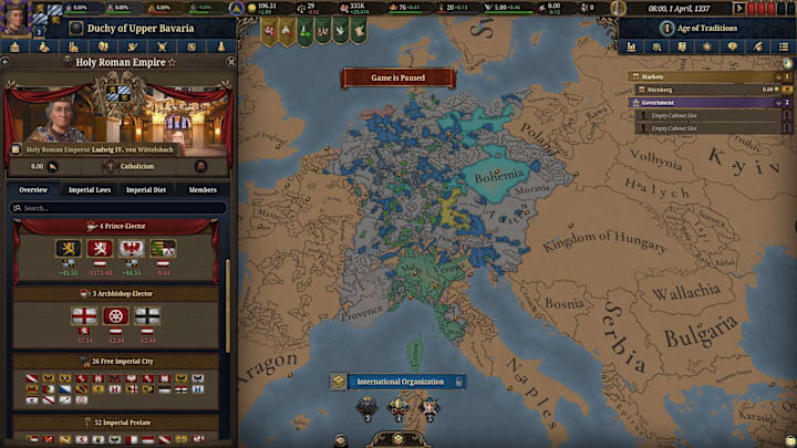 EU5 screenshot of the HRE's electors.
