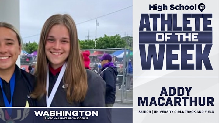 University girls track athlete Addy MacArthur voted SBLive WA athlete of week for April 7-April 12. University girls track athlete Addy MacArthur voted SBLive WA athlete of week for April 7-April 12.