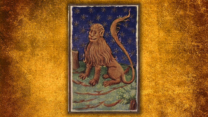 A lion as depicted in a French Book of Hours, circa 1432.