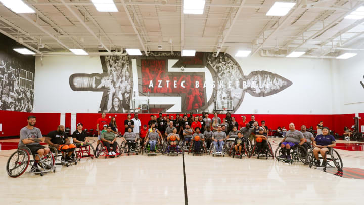 San Diego State Basketball hosts a clinic for adaptive athletes at the Jeff Jacobs Center.