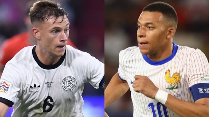 Joshua Kimmich (left) and Germany take on Kylian Mbappé (right) and France in the UEFA Nations League third place match. Joshua Kimmich (left) and Germany take on Kylian Mbappé (right) and France in the UEFA Nations League third place match.