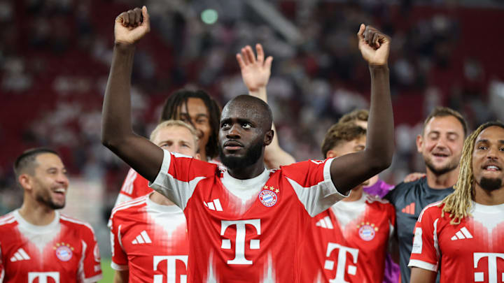 Dayot Upamecano celebrating for Bayern.