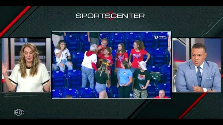 ‘SportsCenter’ anchors Nicole Briscoe and Michael Eaves were not at all pleased with how this Phillies fan behaved on Friday night.