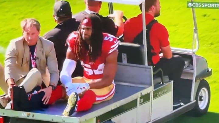 49ers linebacker Fred Warner was carted off the injury with an apparent injury.