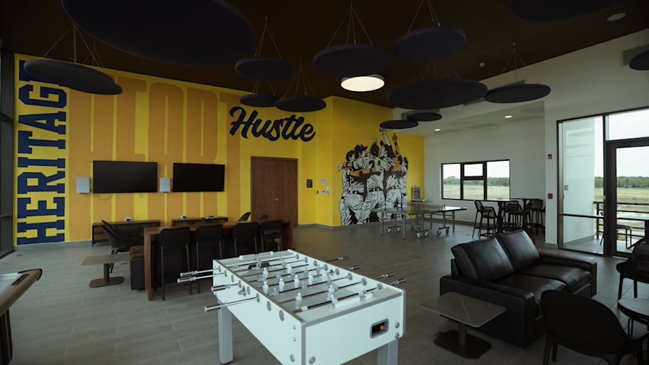 The players’ lounge at the Brewers’ Dominican academy.