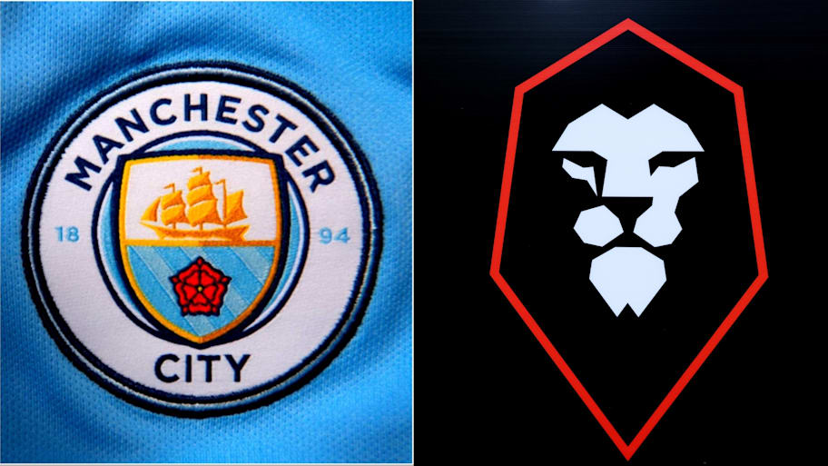 The badges of Manchester City and Salford.