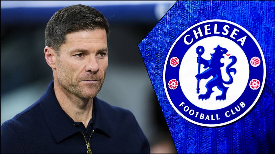 Xabi Alonso (left) and Chelsea badge.