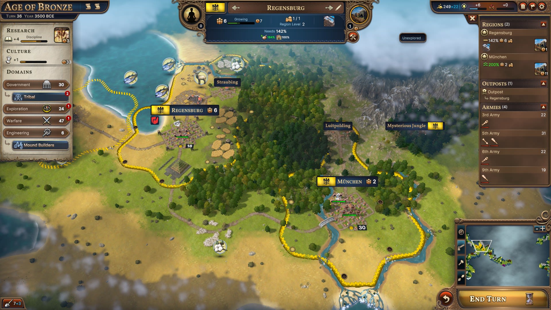 Millennia screenshot showing two early cities.