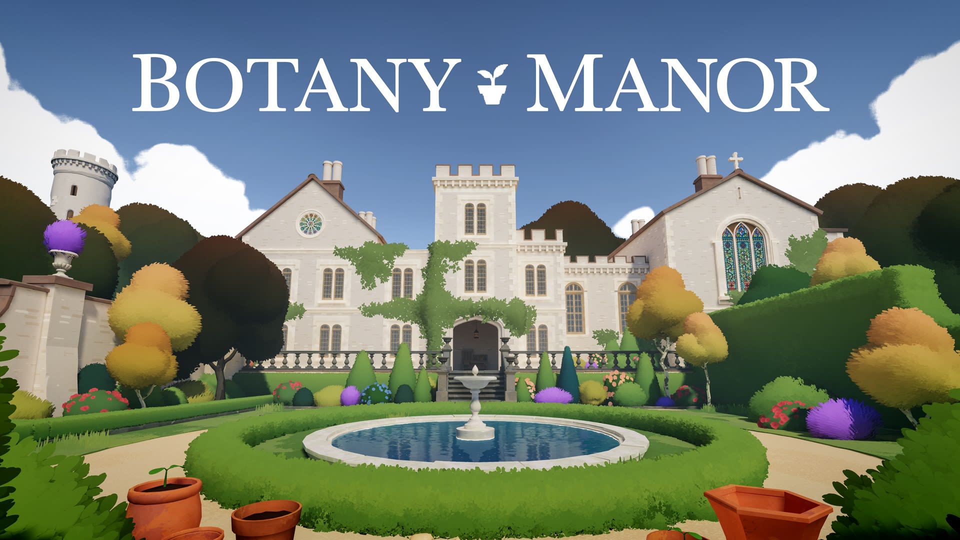 Botany Manor key art showing the game's logo above a mansion.