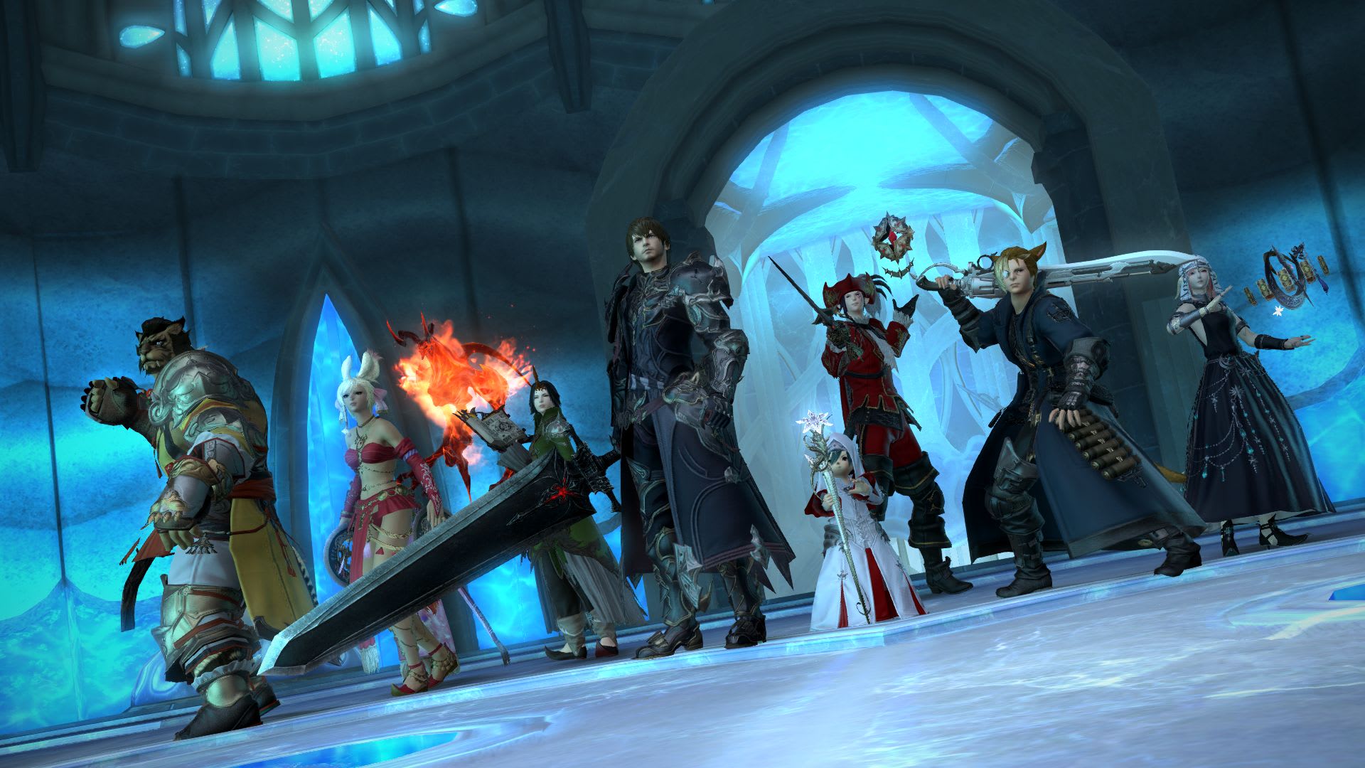 Final Fantasy 14 screenshot showing a party of heroes.