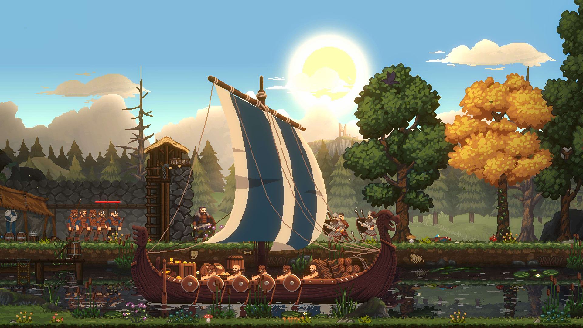 Sons of Valhalla screenshot showing a gorgeous pixel art scene.