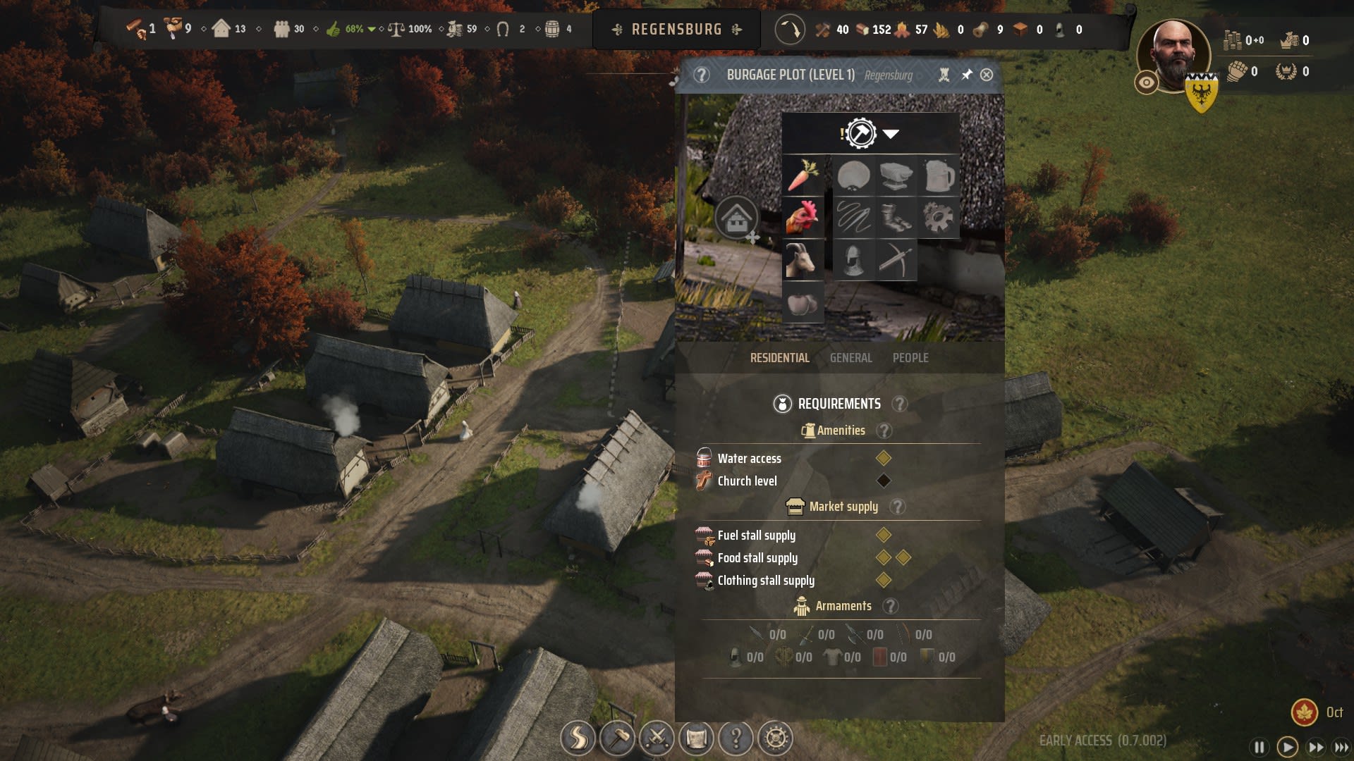 Manor Lords screenshot showing the upgrade possibilites for a house.