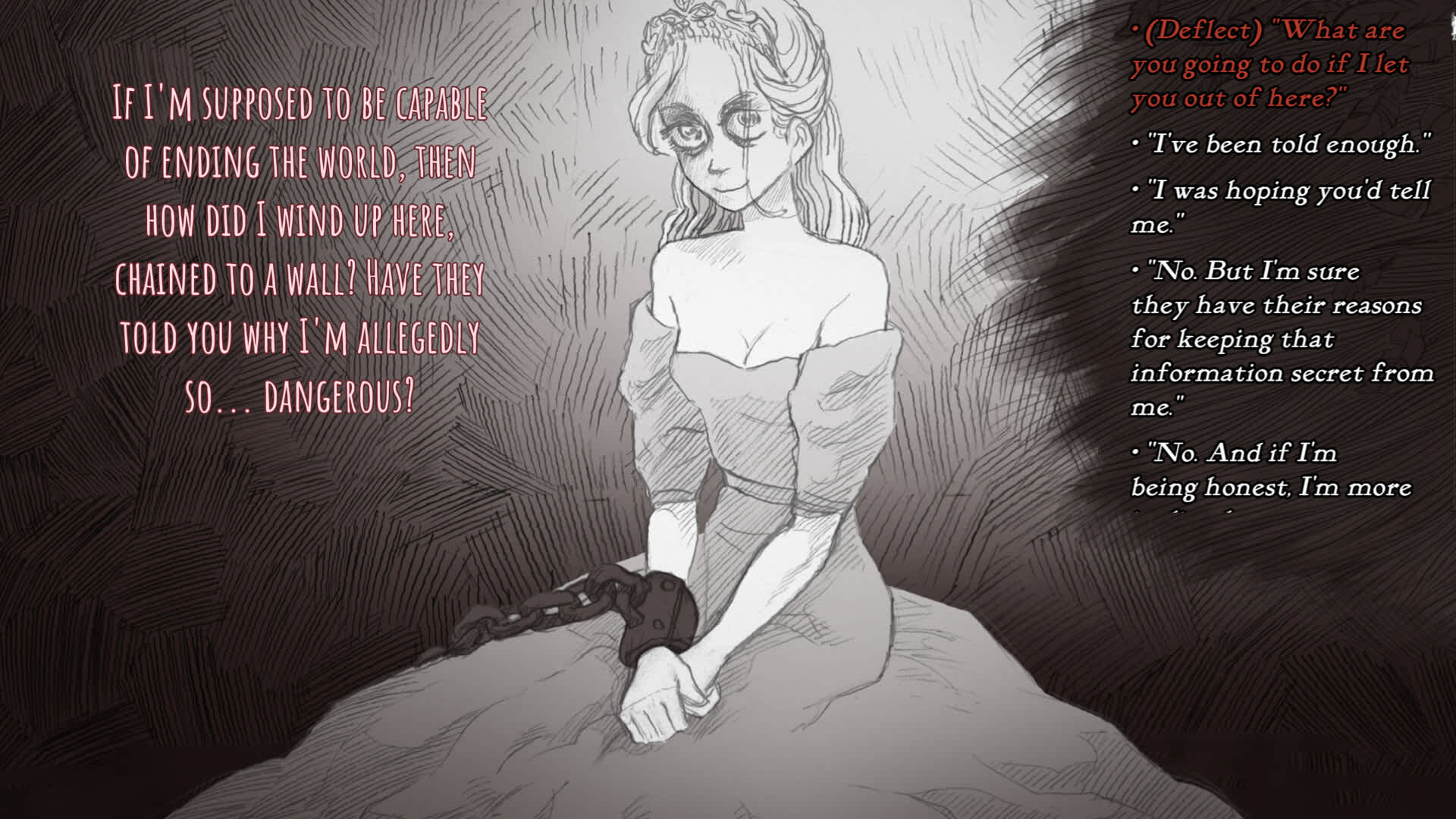 Slay the Princess screenshot showing the dialog screen.