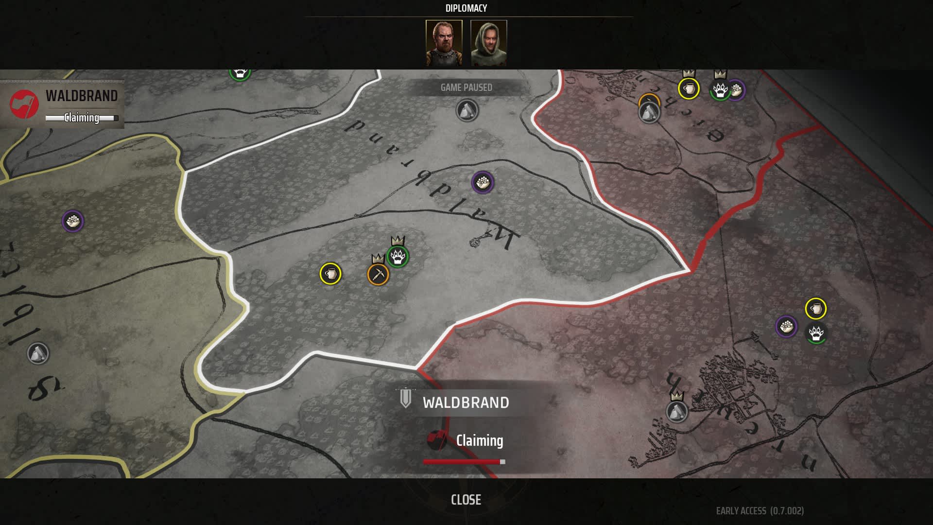 Manor Lords screenshot of a region being claimed.