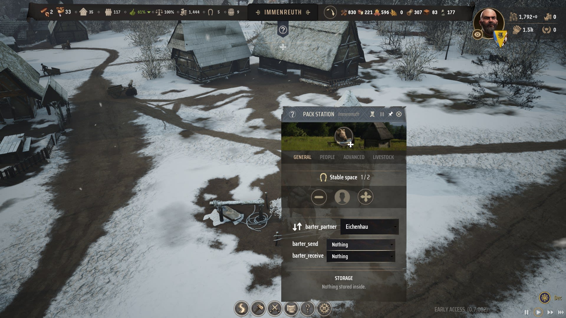 Manor Lords screenshot of a Pack Station's UI.