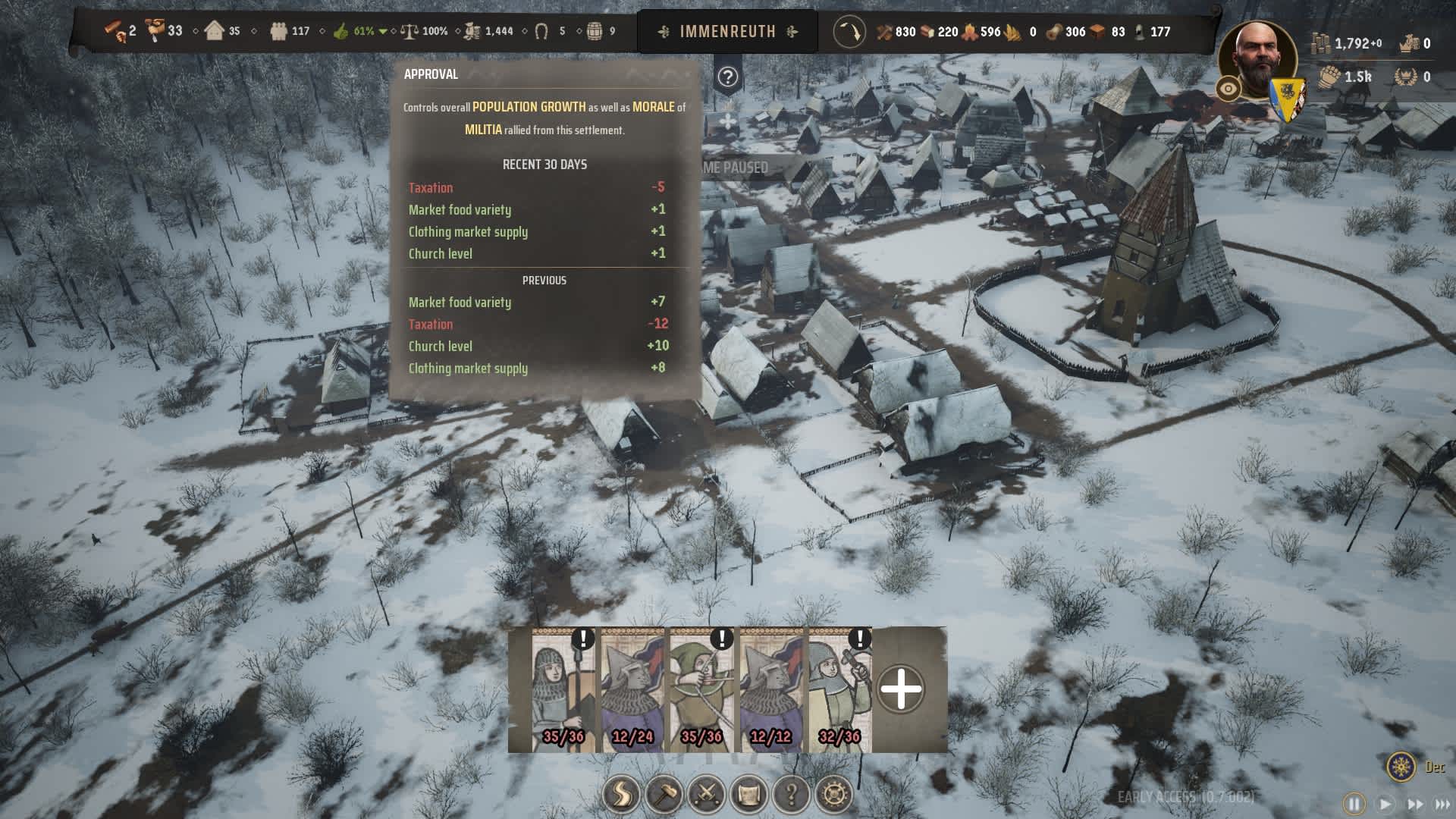 Manor Lords screenshot of approval rating.