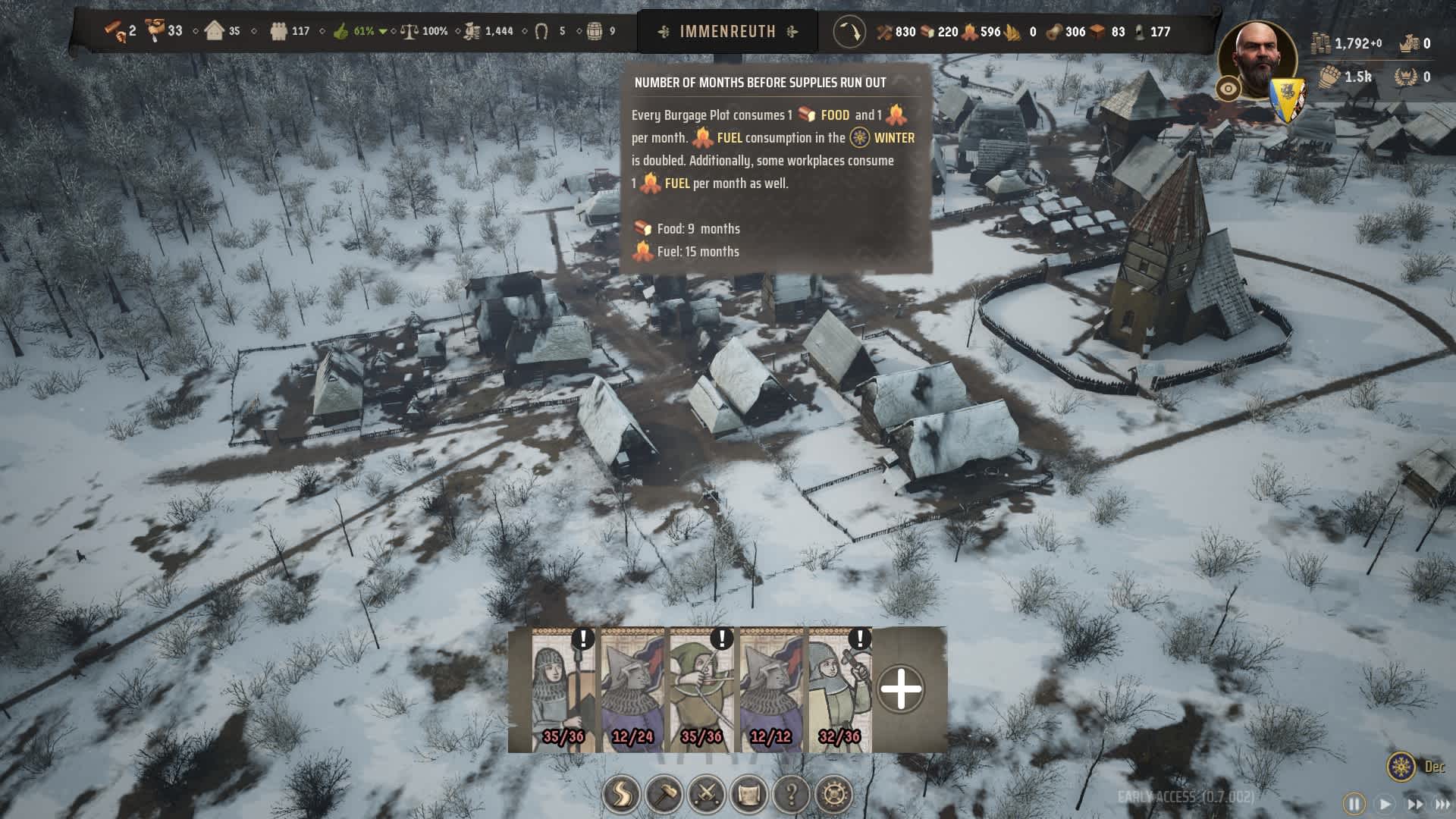 Manor Lords screenshot of the food supply.