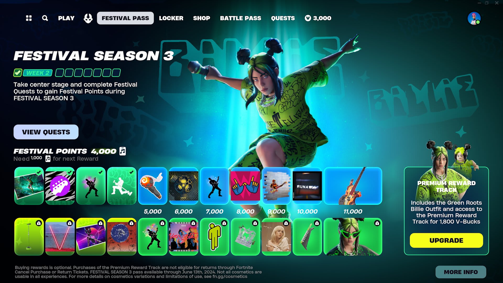 Fortnite Festival Season 3 Pass featuring Billie Eilish