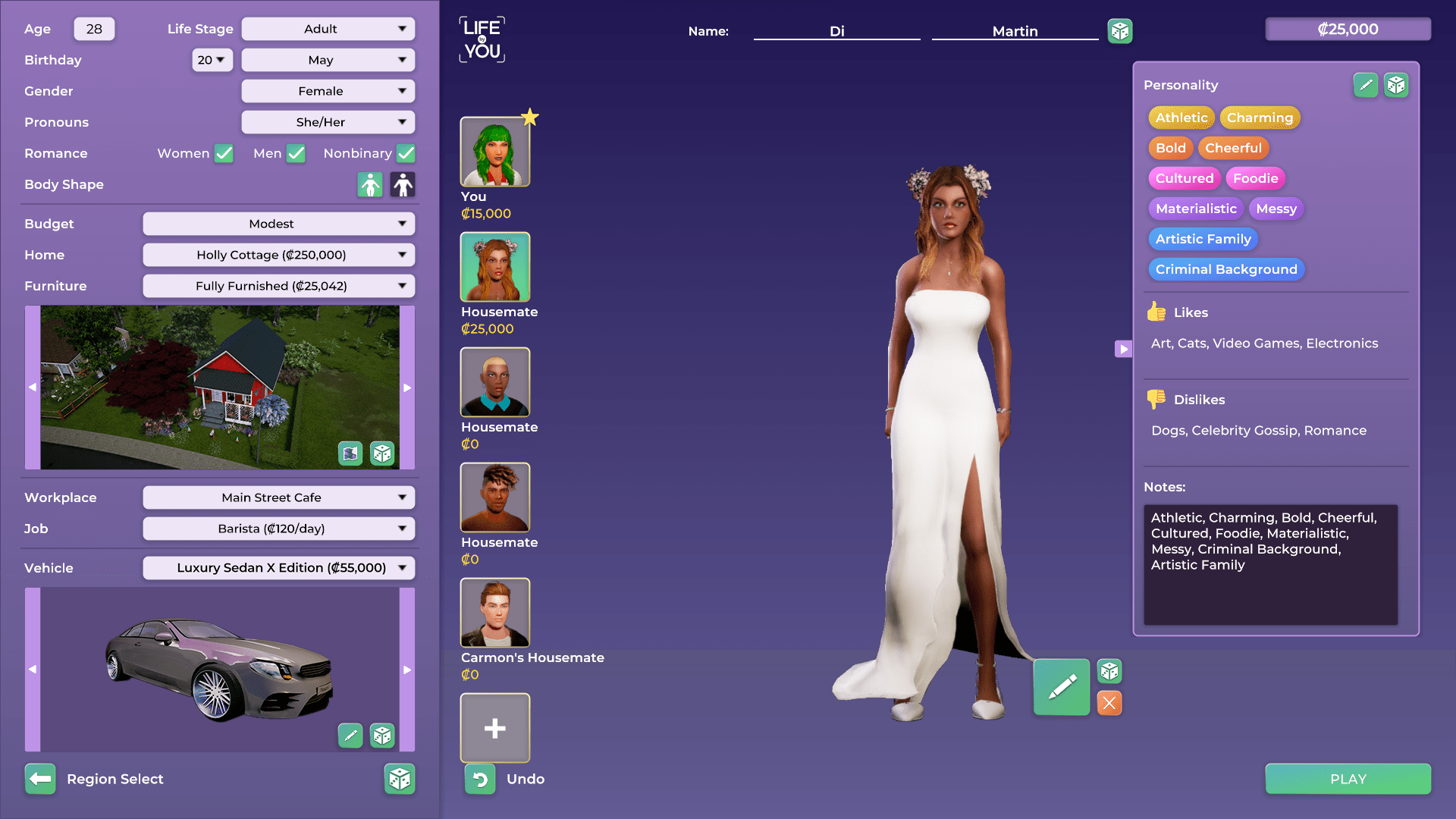 Life by You screenshow showing the household editor.
