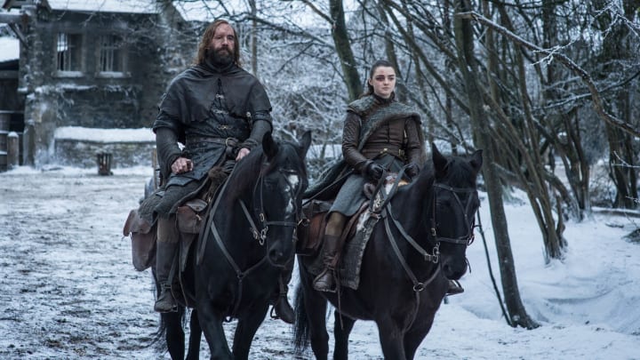 Arya Stark (Maisie Williams) and The Hound (Rory McCann) in Game of Thrones season 8.
