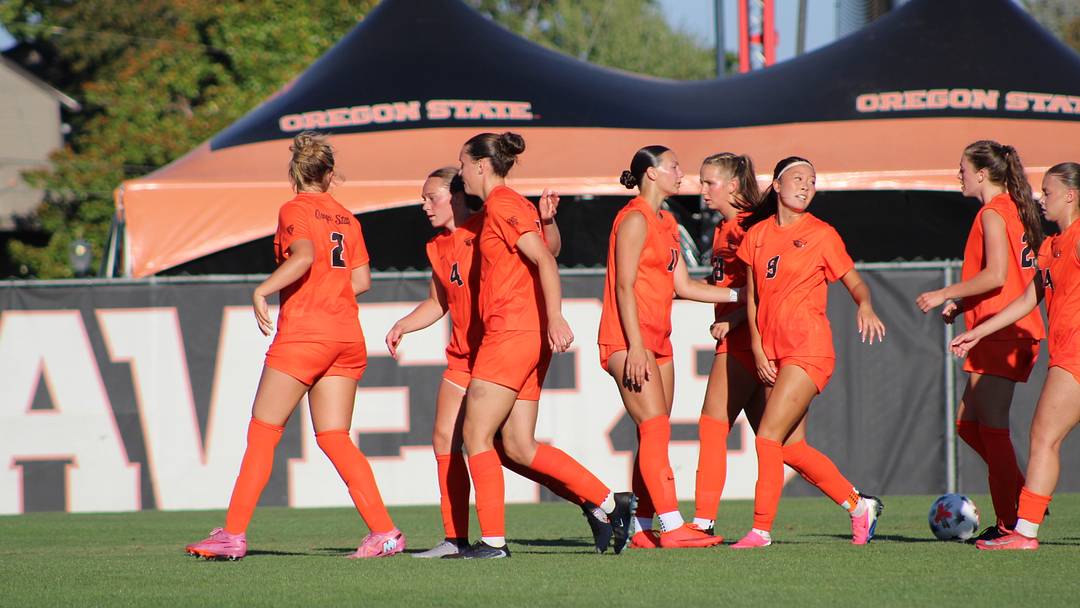 The Oregon State Women's Soccer Team walking together on Paul Lorenz Field. The Oregon State Women's Soccer Team walking together on Paul Lorenz Field.