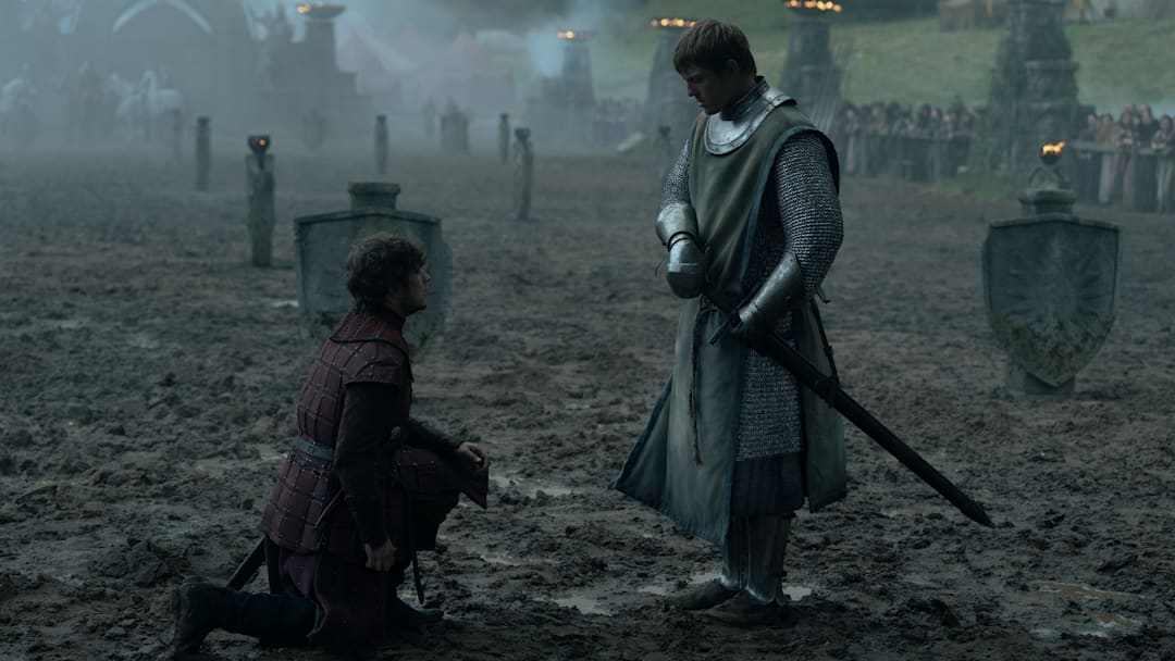 Shaun Thomas (Raymun Fossoway) and Peter Claffey (Dunk) in A Knight of the Seven Kingdoms. Courtesy of Steffan Hill/HBO.