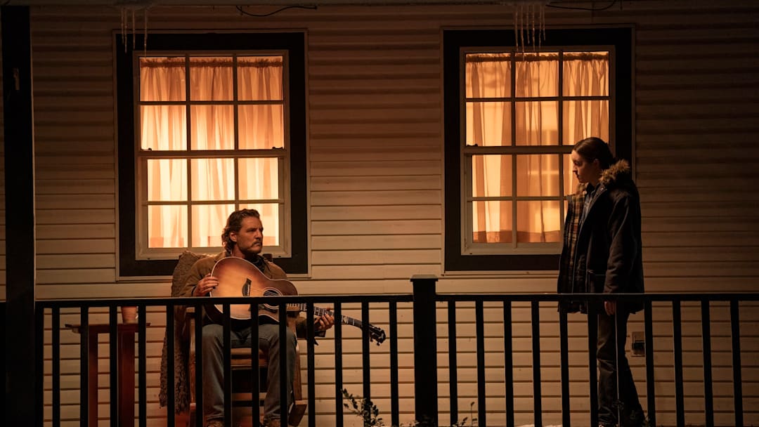 Pedro Pascal and Bella Ramsey as Joel and Ellie.
