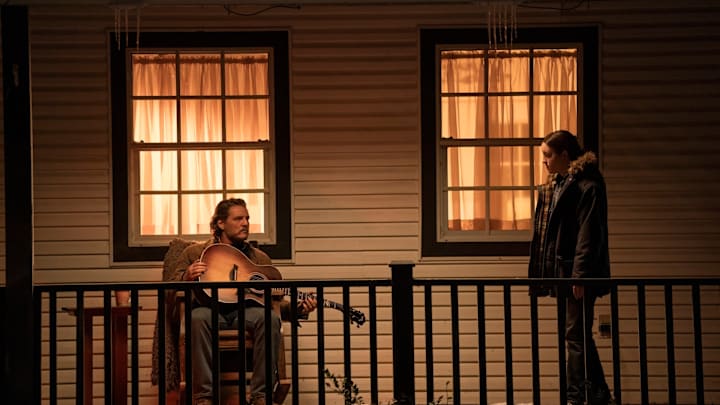 Pedro Pascal and Bella Ramsey as Joel and Ellie.