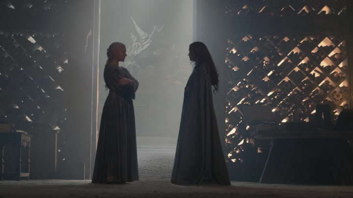 House of the Dragon season two, episode eight - Rhaenrya (Emma D'Arcy (left) and Alicent (Olivia Cooke (right) Photograph by Liam Daniel/HBO