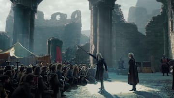 Daemon Targaryen (Matt Smith) and Rhaenyra Targaryen (Emma D'Arcy) in House of the Dragon season 2