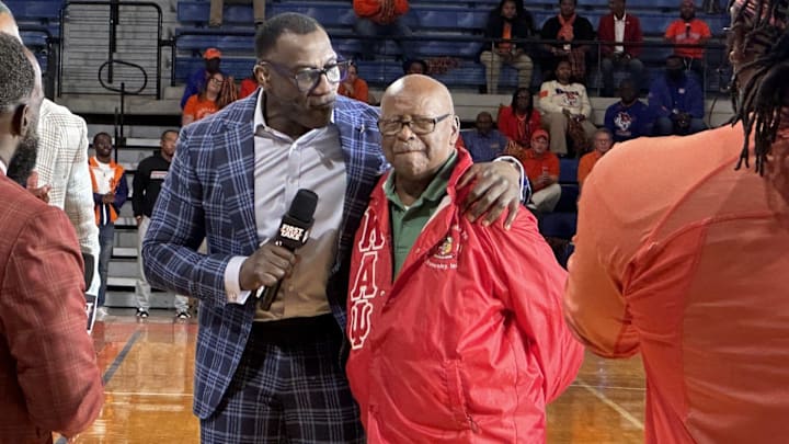 Former NFL star and ESPN analyst Shannon Sharpe with his Glennville High School football coach William Hall at Savannah State Former NFL star and ESPN analyst Shannon Sharpe with his Glennville High School football coach William Hall at Savannah State