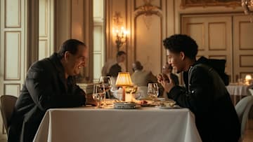 Colin Farrell as Oz and Rhenzy Feliz as Victor in The Penguin episode 3