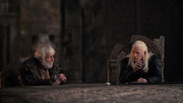 Sir Simon Russell Beale as Simon Strong and Matt Smith as Daemon Targaryen in House of the Dragon season 2 episode 4
